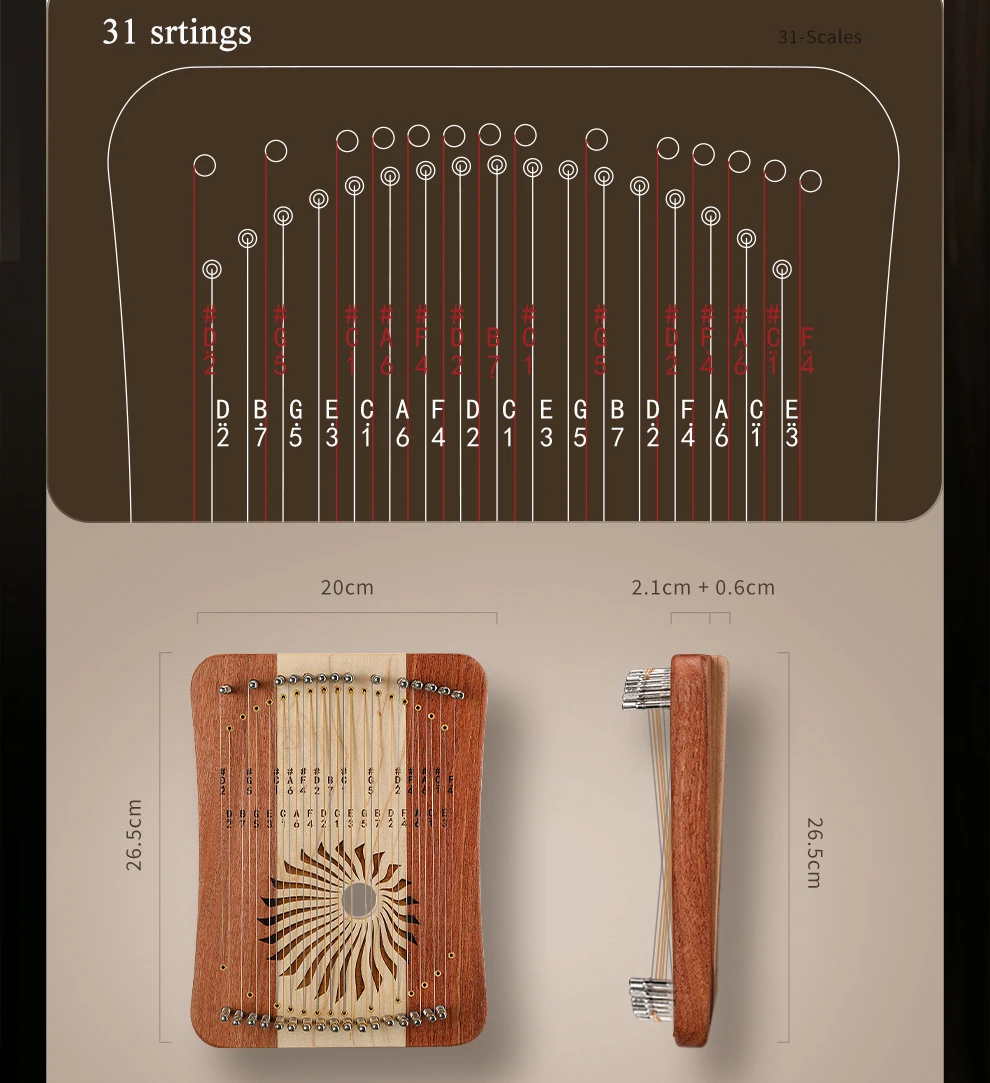 Hluru Lyre 31 Senar Thumb Kaly - Musical Instrument Lyre ulasan dan harga